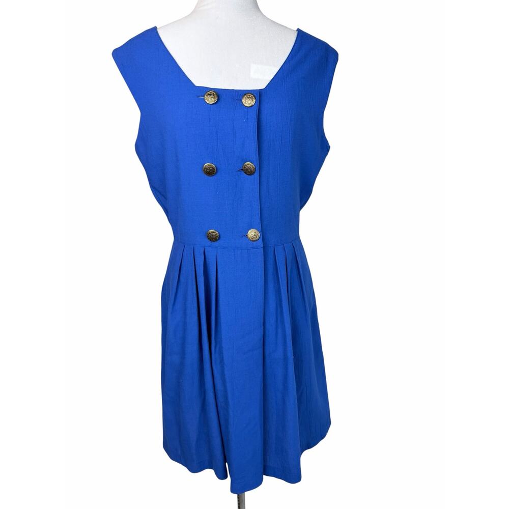 VINTAGE 90s Nouveau Blue Skort Romper - Gold Nautical Buttons - Size 7/8